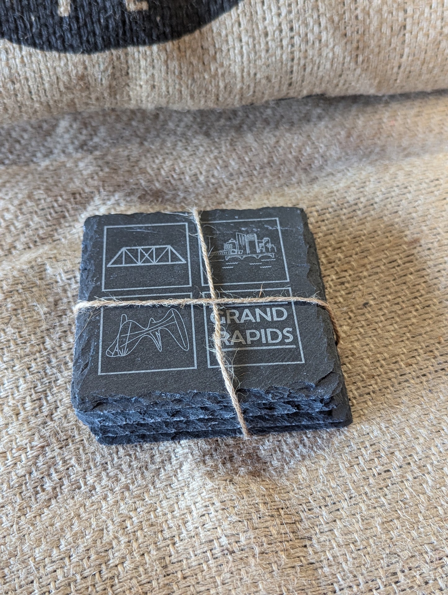 Laser Engraved Grand Rapids Michigan Slate Coasters | Set of 4