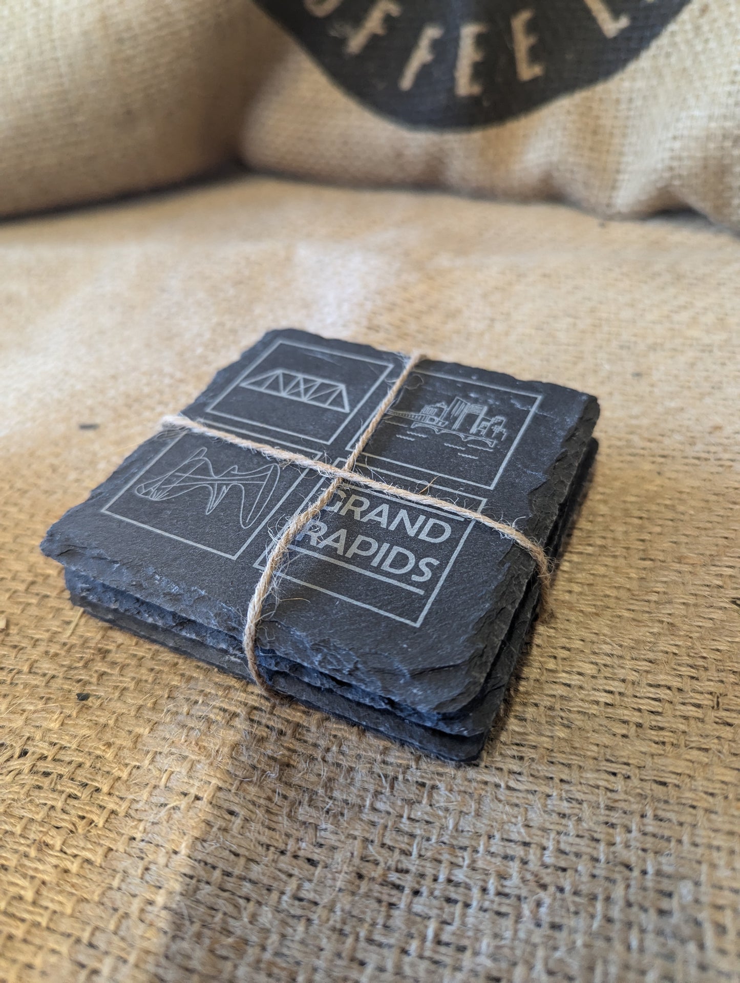 Laser Engraved Grand Rapids Michigan Slate Coasters | Set of 4